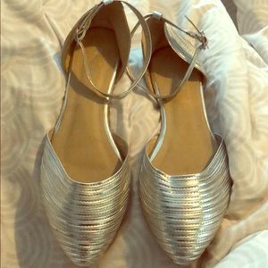 Metallic Silver Ankle Strap Flats